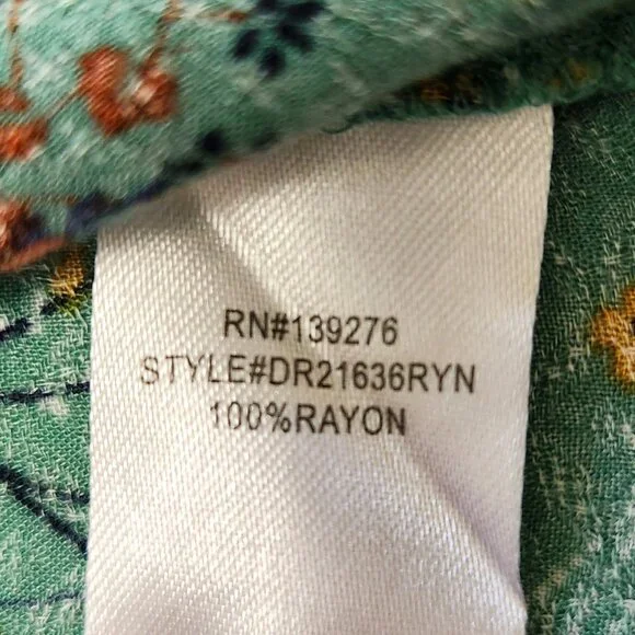 DR2 Green with Navy & Yellow Print Short Sleeved Pullover Blouse Size M - Picture 8 of 12